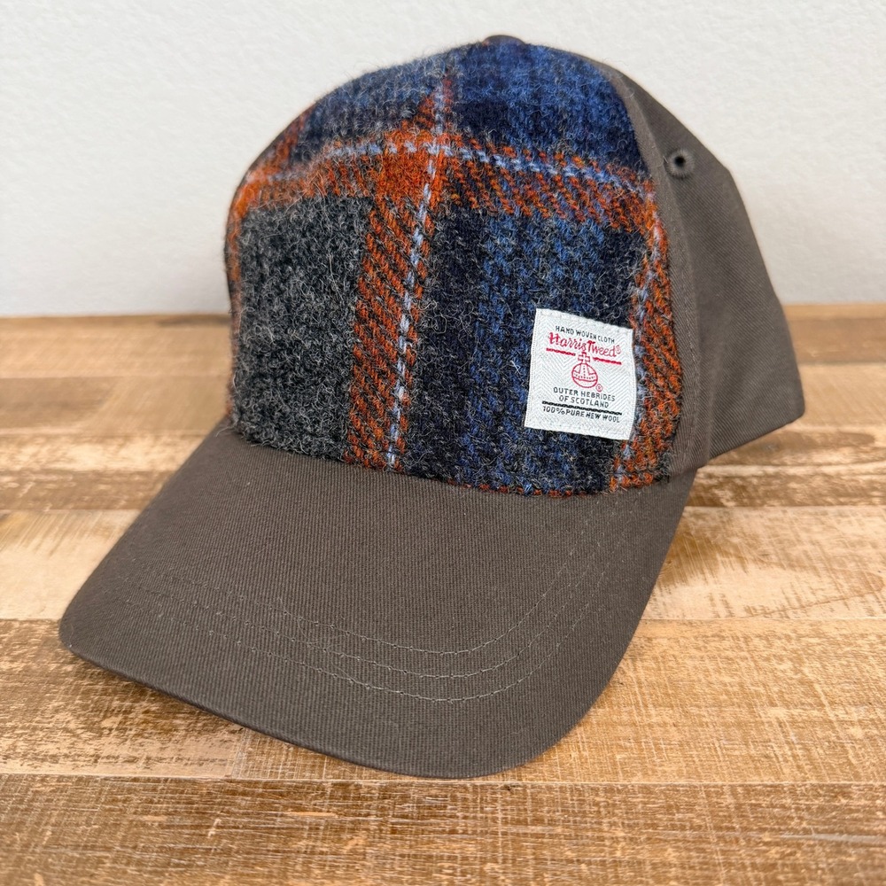 Glen Appin Harris Tweed Baseball Cap Mens OS Brown Blue Plaid Wool Strapback Hat